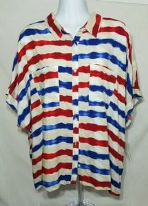 LuLaRoe Large Amy ButtonUp Top  Red White Tie Dye